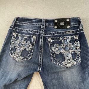 Miss Me Signature Rise Skinny Jeans Cross Embellished Pockets 27 - 29